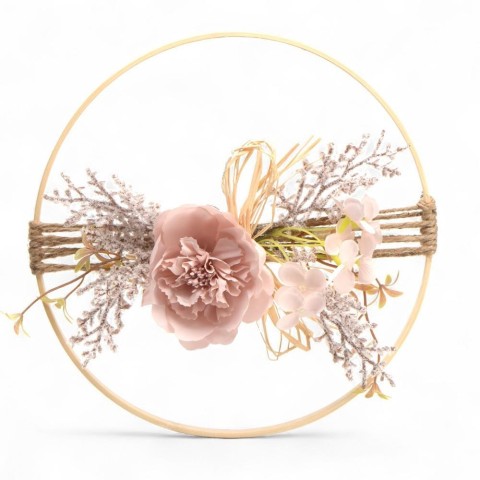 DECORO LEGNO CON FIORE H25 ROSA ANTICO